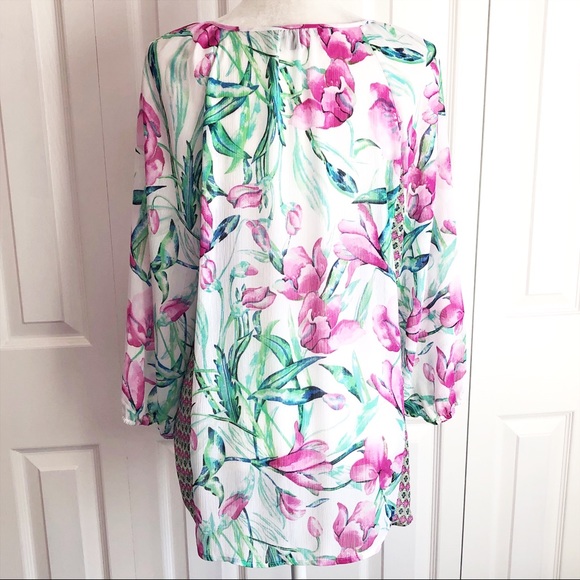 Zac & Rachel Boho Floral Crochet Lace Peasant Blouse Large - Picture 12 of 14